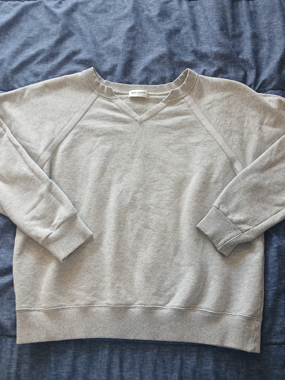 Saint Laurent Light Heather Gray Sweatshirt Distressed Sz Small Fall Lux